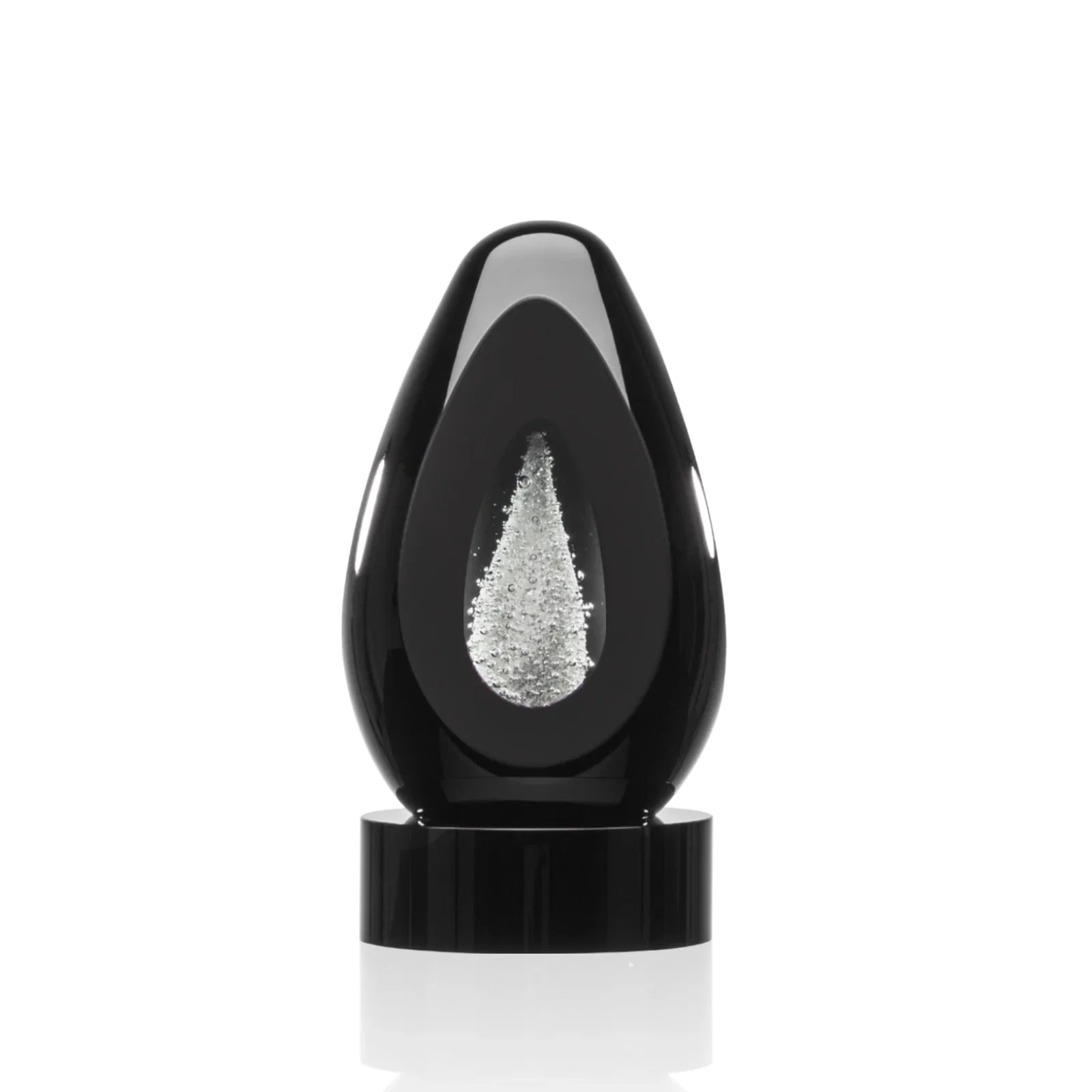 Custom Ebony Art Glass Teardrop Award With Three-Cut Ice Mountain Window for company anniversary events