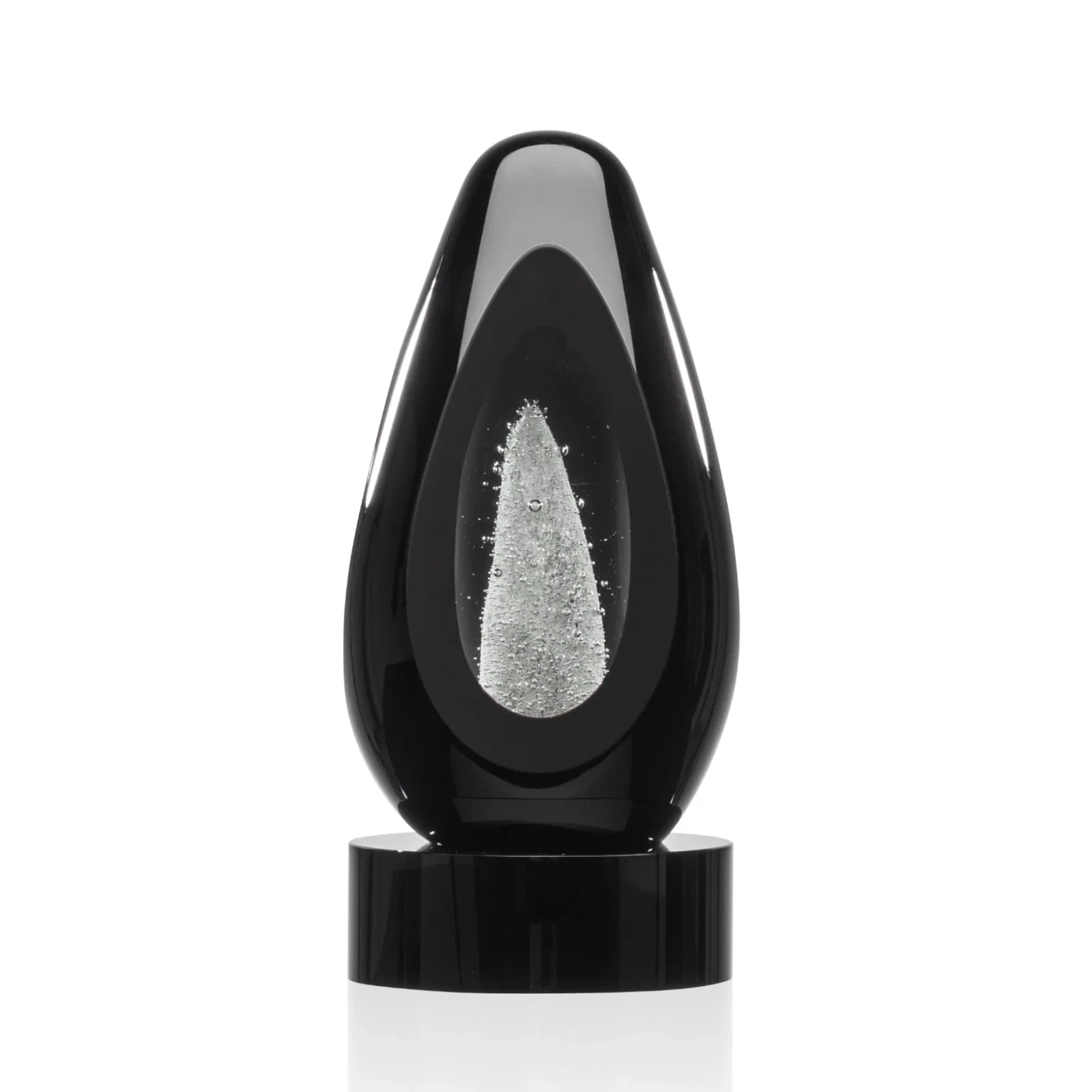 Personalized Ebony Art Glass Teardrop Award With Three-Cut Ice Mountain Window for employee recognition