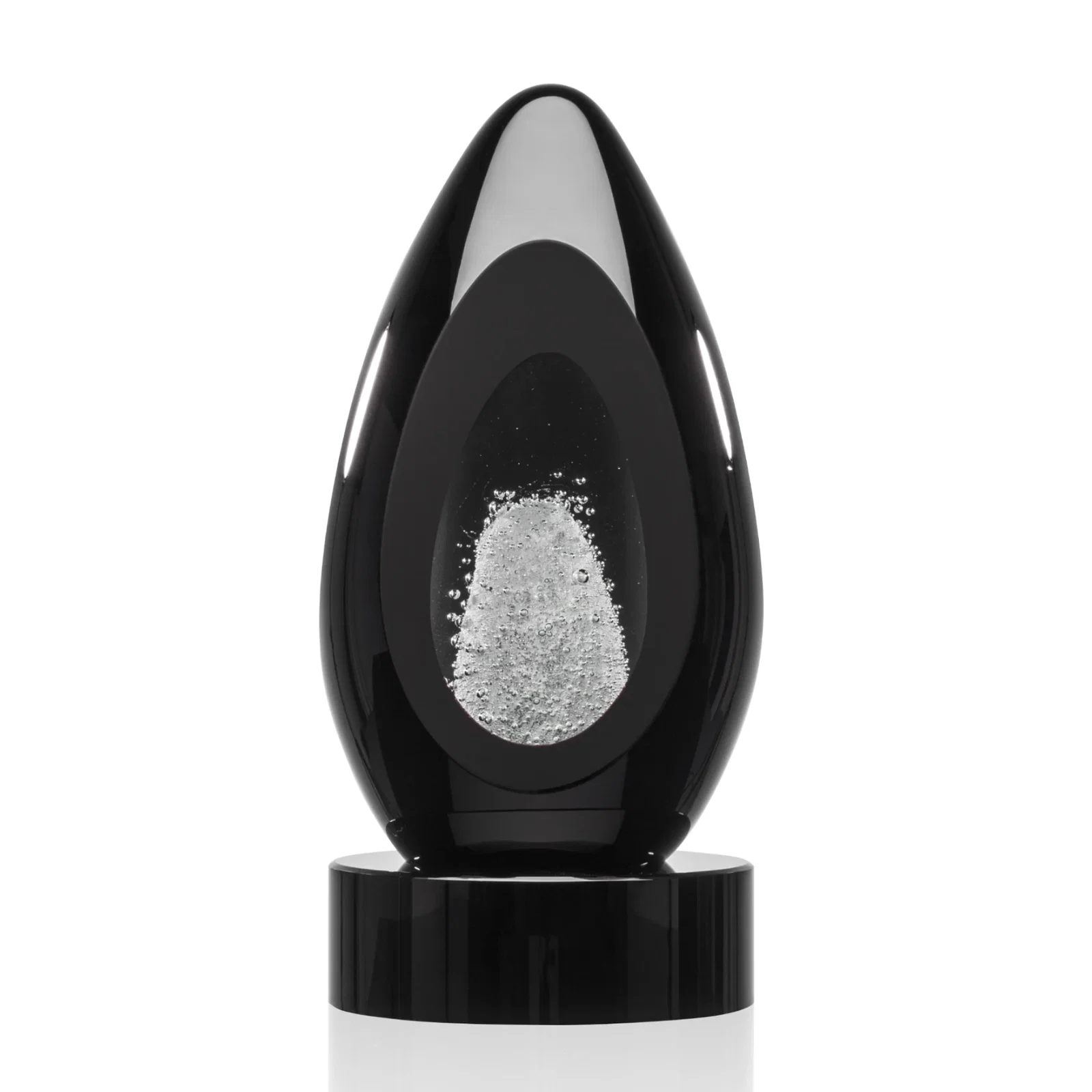 Personalized Ebony Art Glass Teardrop Award With Three-Cut Ice Mountain Window for corporate award ceremonies