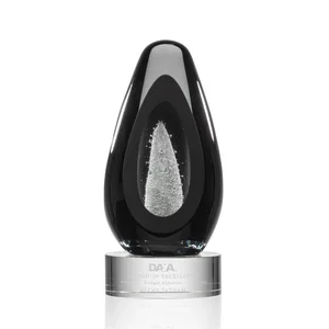 Ebony Art Glass Teardrop Award With Three-Cut Ice Mountain Window
