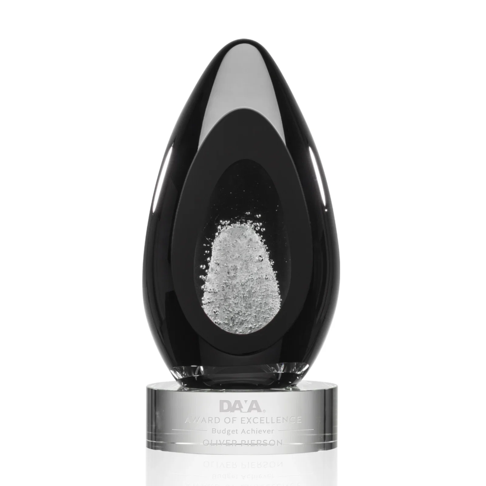 Custom Ebony Art Glass Teardrop Award With Three-Cut Ice Mountain Window for sales achievement awards