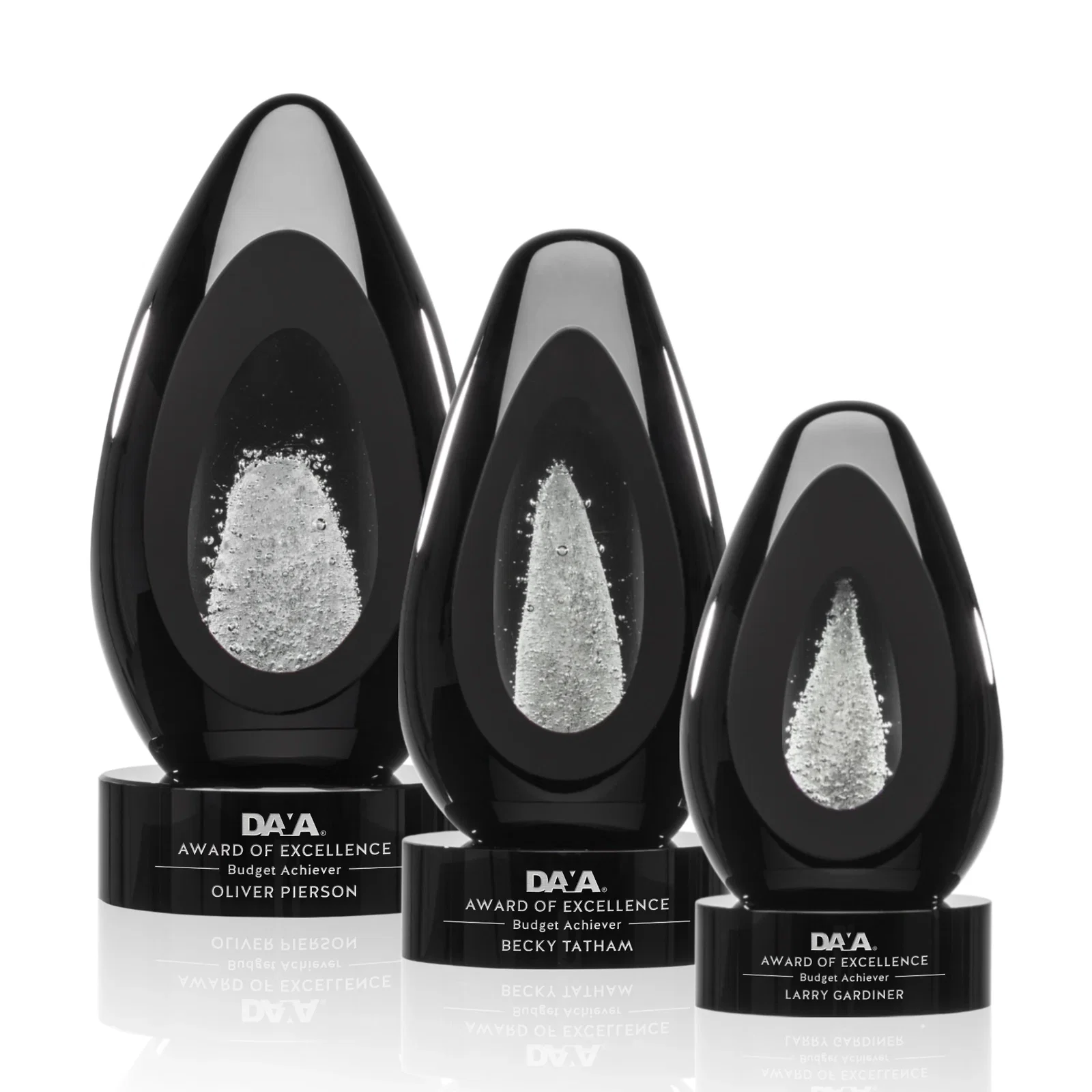 Custom Ebony Art Glass Teardrop Award With Three-Cut Ice Mountain Window for retirement presentations