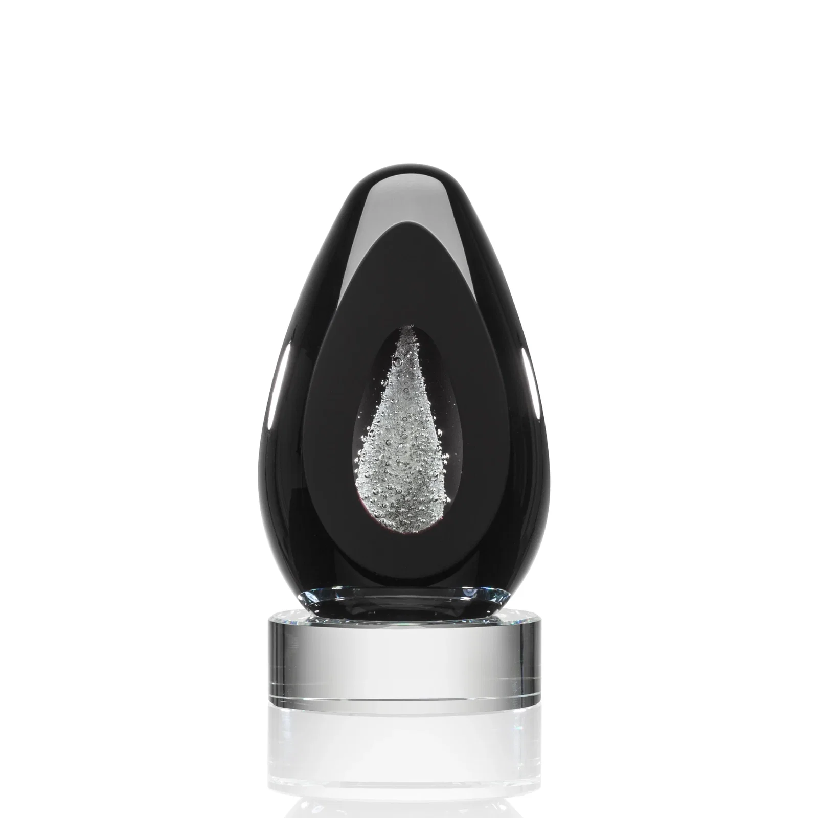 Custom Ebony Art Glass Teardrop Award With Three-Cut Ice Mountain Window for safety achievement programs