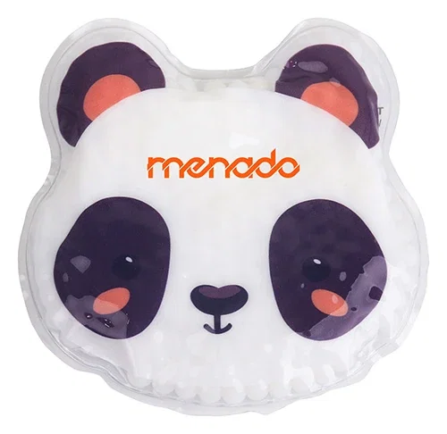 Custom branded panda Aqua Pearls hot and cold pack, front view of promotional gel therapy pack