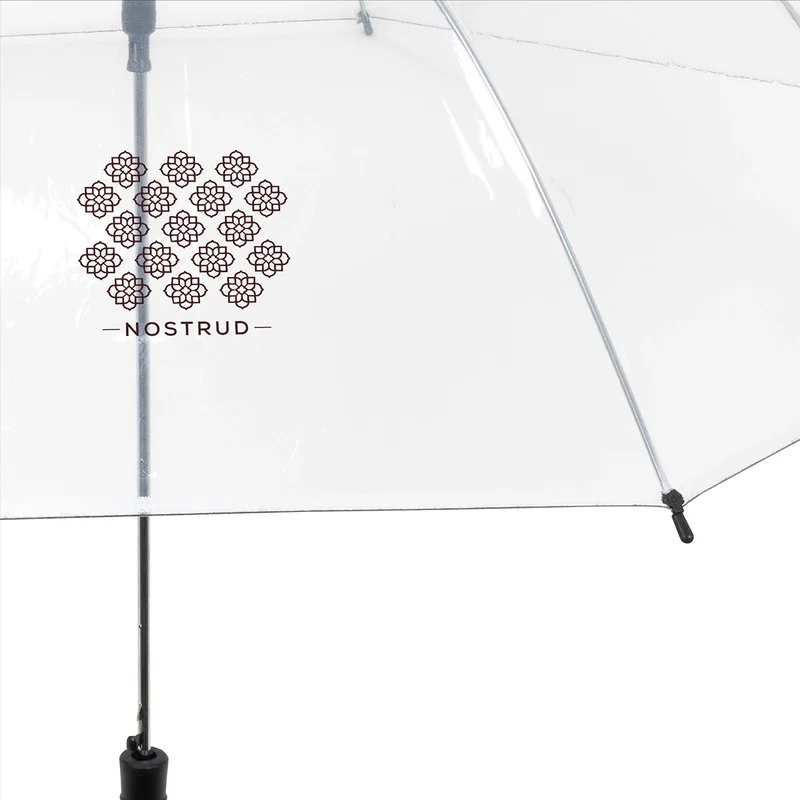Side profile of the promotional Panorama Clear Umbrella showing the arc canopy