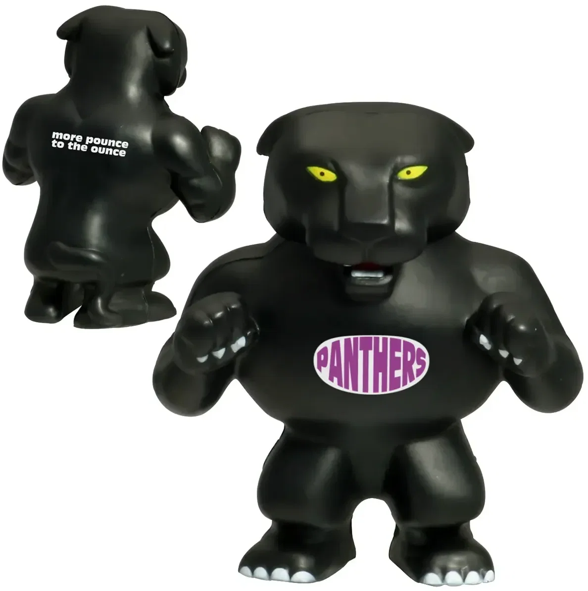 Panther mascot custom stress reliever, crouching panther squeeze toy for branded school spirit, front view