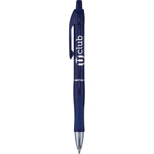Plastic Ballpoint Pen with Chrome Band, Textured Comfort Grip