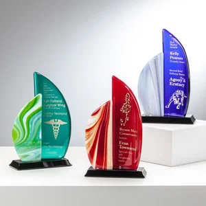 Sapphire Emerald or Ruby Art Glass Sail Award With Opposing Panels
