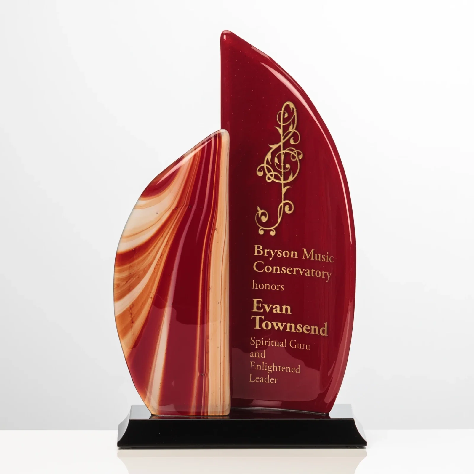 Custom Sapphire Emerald or Ruby Art Glass Sail Award With Opposing Panels for service anniversary gifts