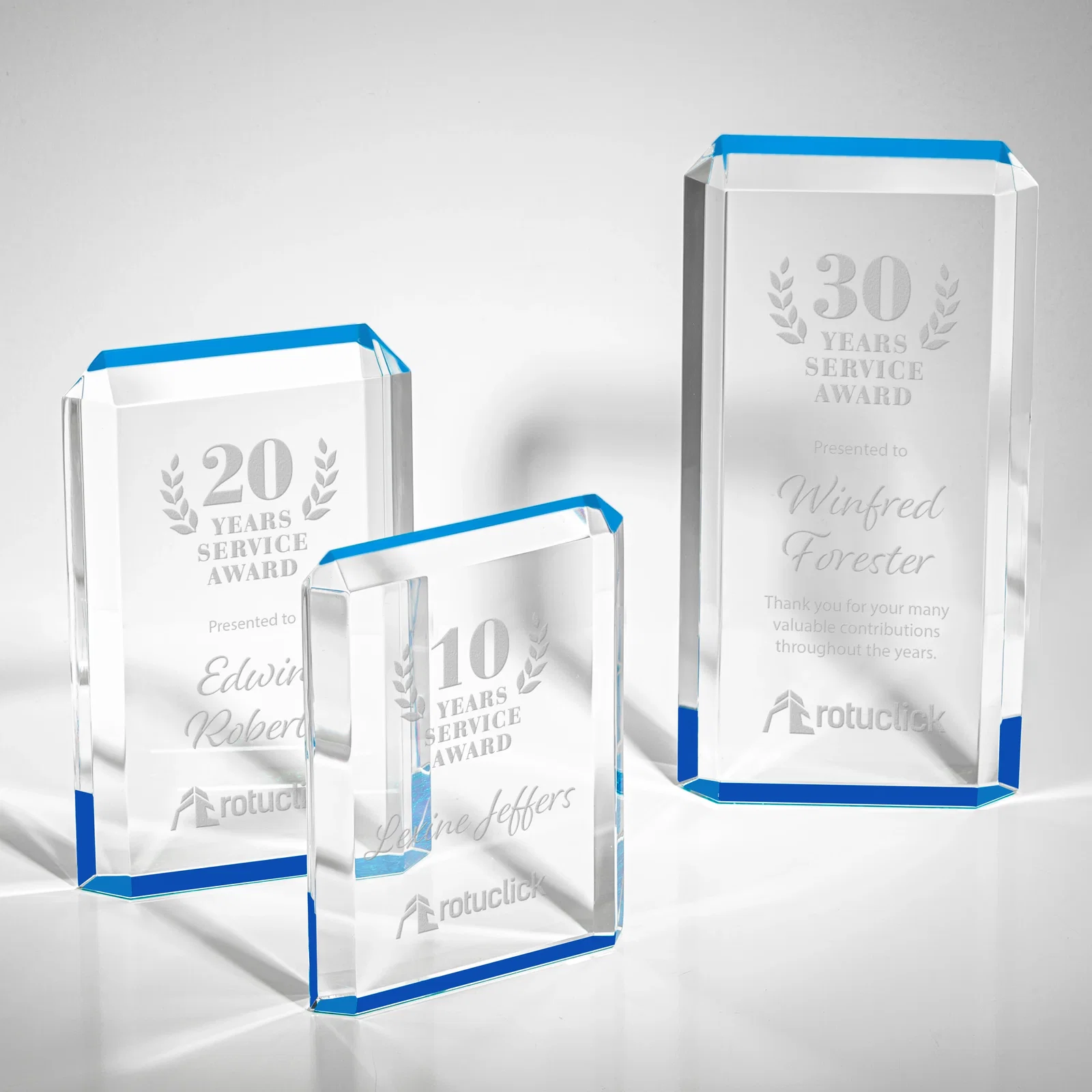 Custom Faceted Acrylic Award with Ice Blue Reflector Base for employee recognition
