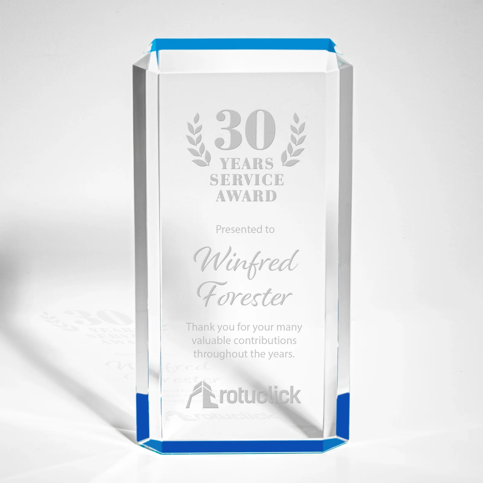 Custom Faceted Acrylic Award with Ice Blue Reflector Base for sales achievement awards