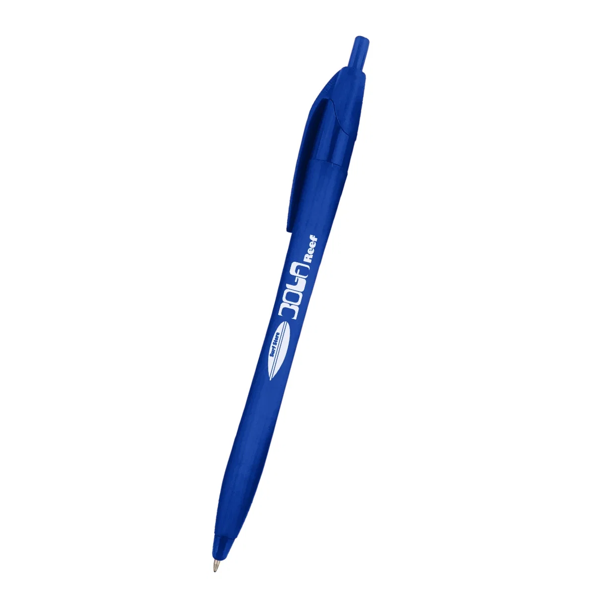 Angled shot of the pen resting on a desk