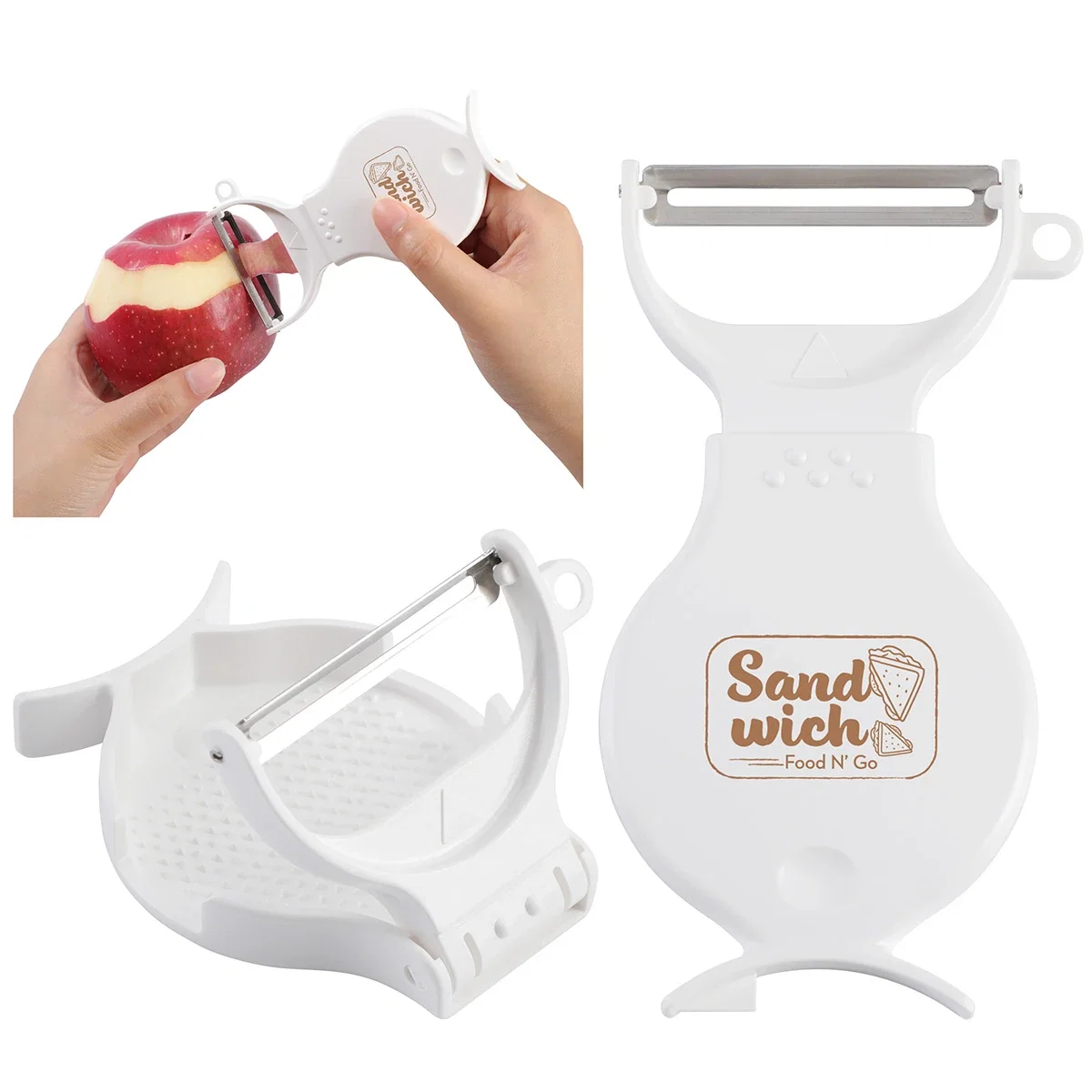 Custom Pare 3-in-1 Peeler & Grinder, front view of the branded kitchen tool