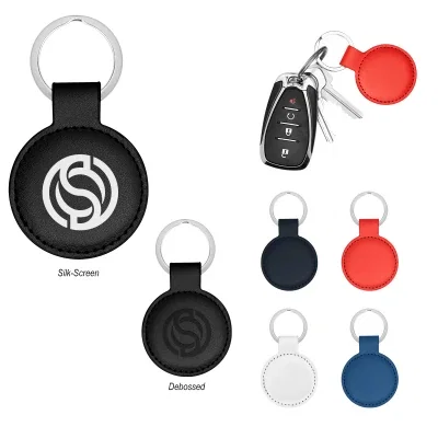 Navy version of the circular fob hanging from its ring