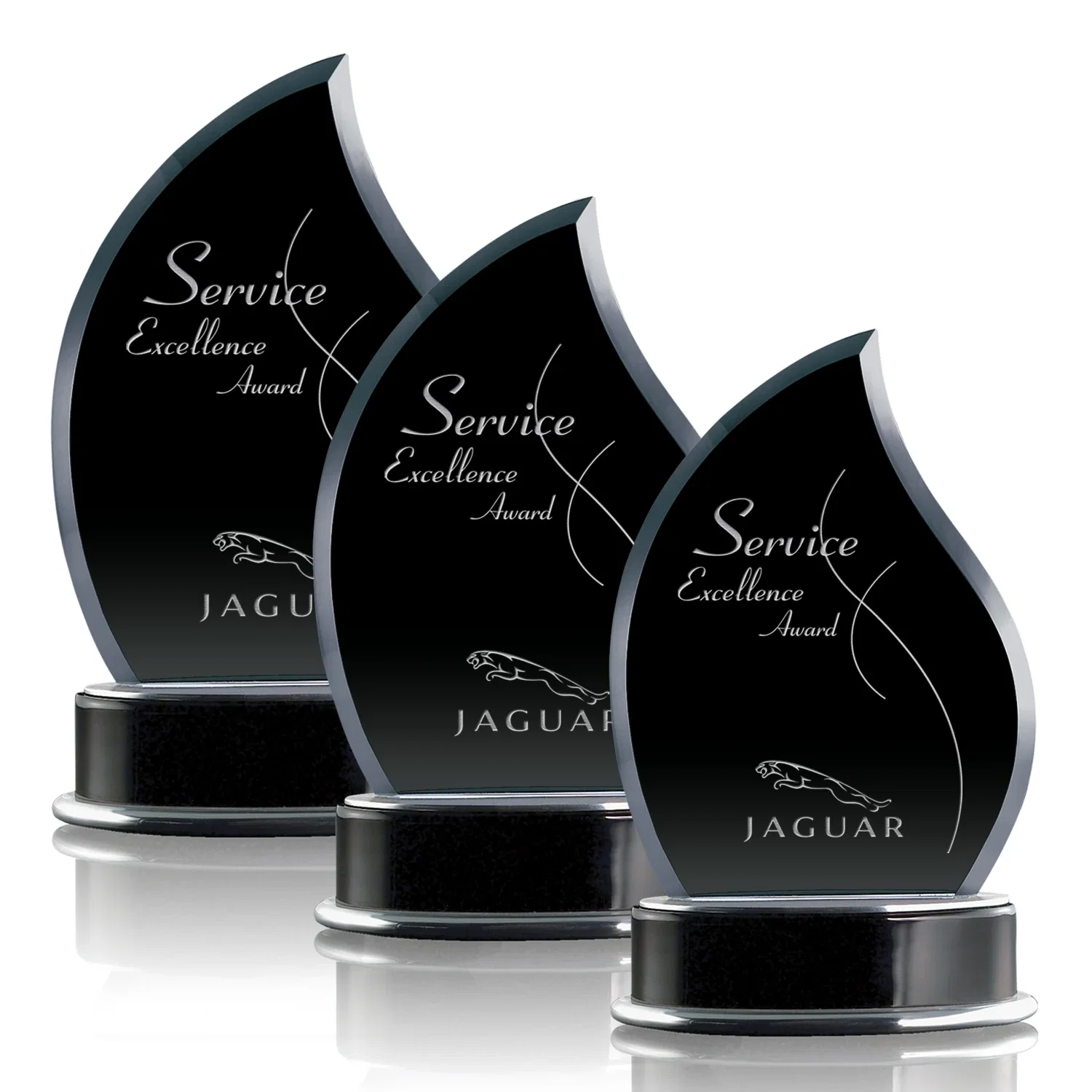 Custom Black Starfire Crystal Flame Award, Wood Base with Aluminum Accents for employee recognition