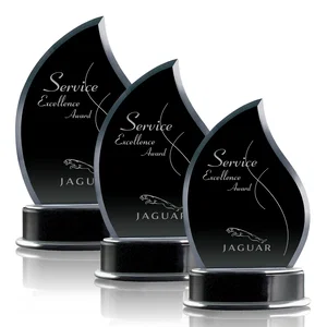 Black Starfire Crystal Flame Award, Wood Base with Aluminum Accents