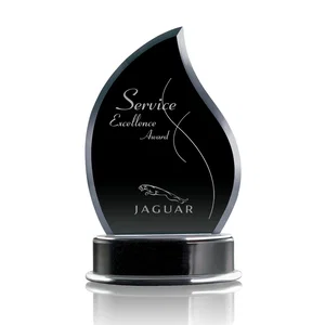 Black Starfire Crystal Flame Award, Wood Base with Aluminum Accents