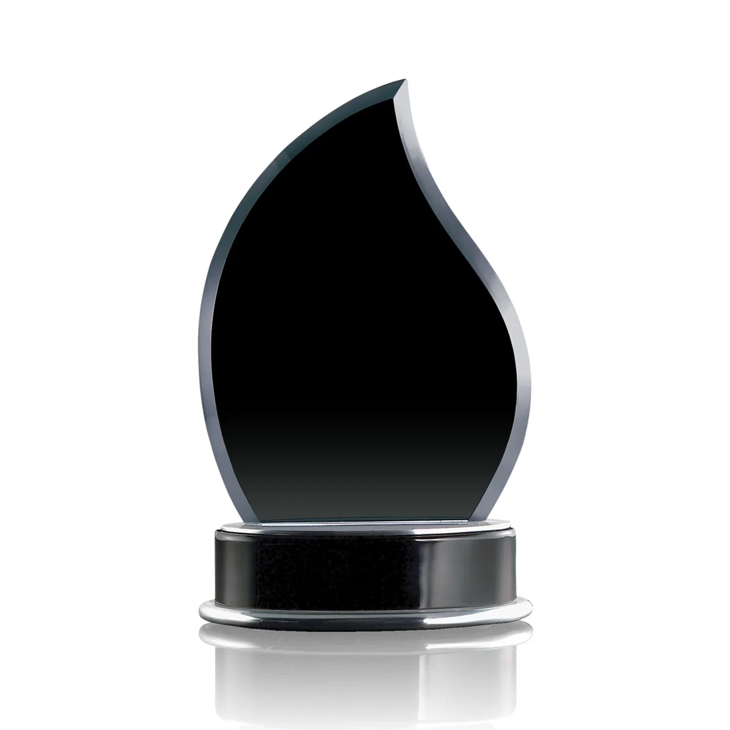 Custom Black Starfire Crystal Flame Award, Wood Base with Aluminum Accents for sales achievement awards