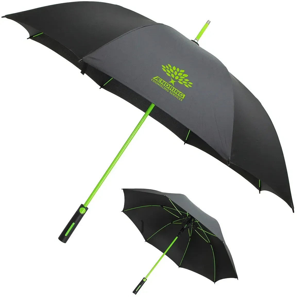 Branded promotional Parkside umbrella side profile with push-button auto-open handle