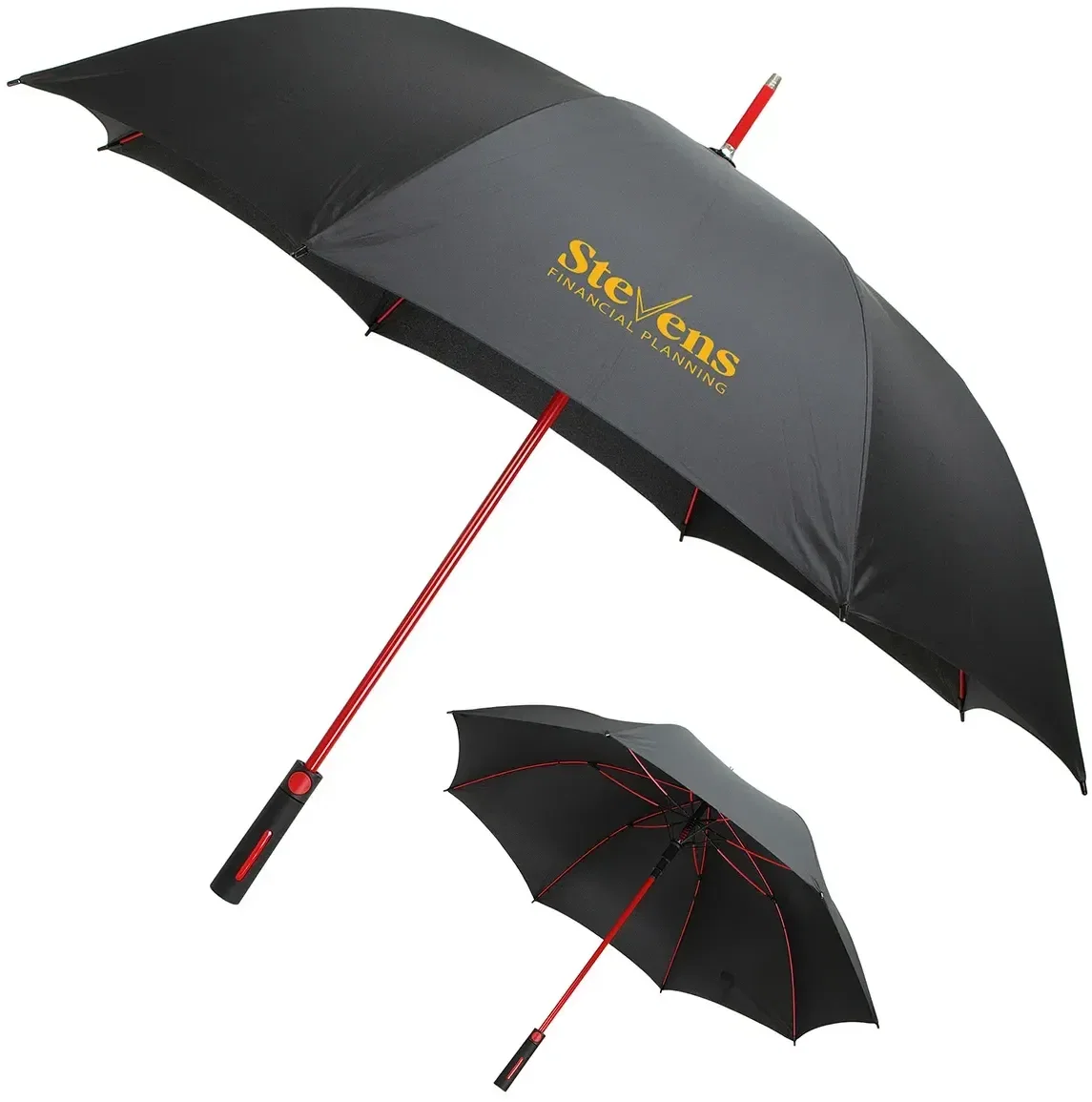 Custom Parkside umbrella canopy detail showing logo imprint area, open overhead
