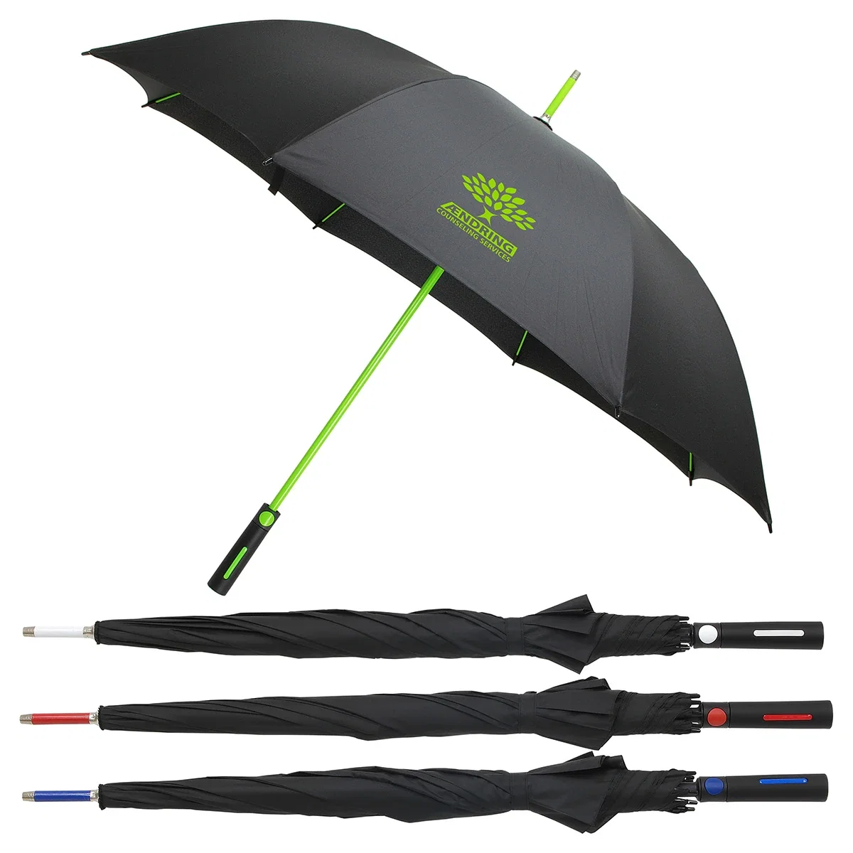 Promotional Parkside auto-open umbrella closed with strap and branded shaft