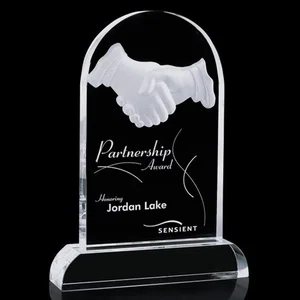 Optical Crystal Award with Carved Handshake Scene