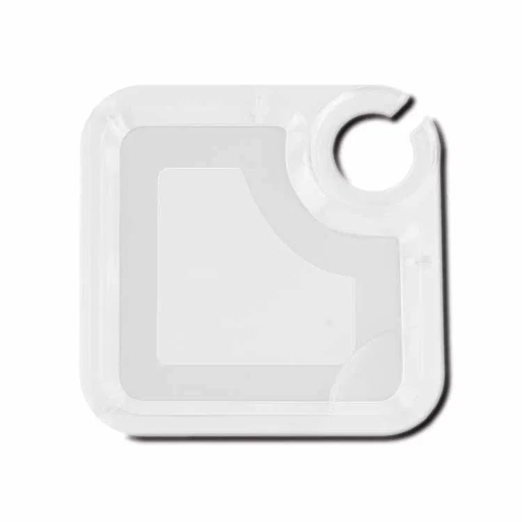 Party Valet One-Hand Snack & Wine Tray. One-hand crystal styrene wine and snack tray with built-in drink holder, view 2