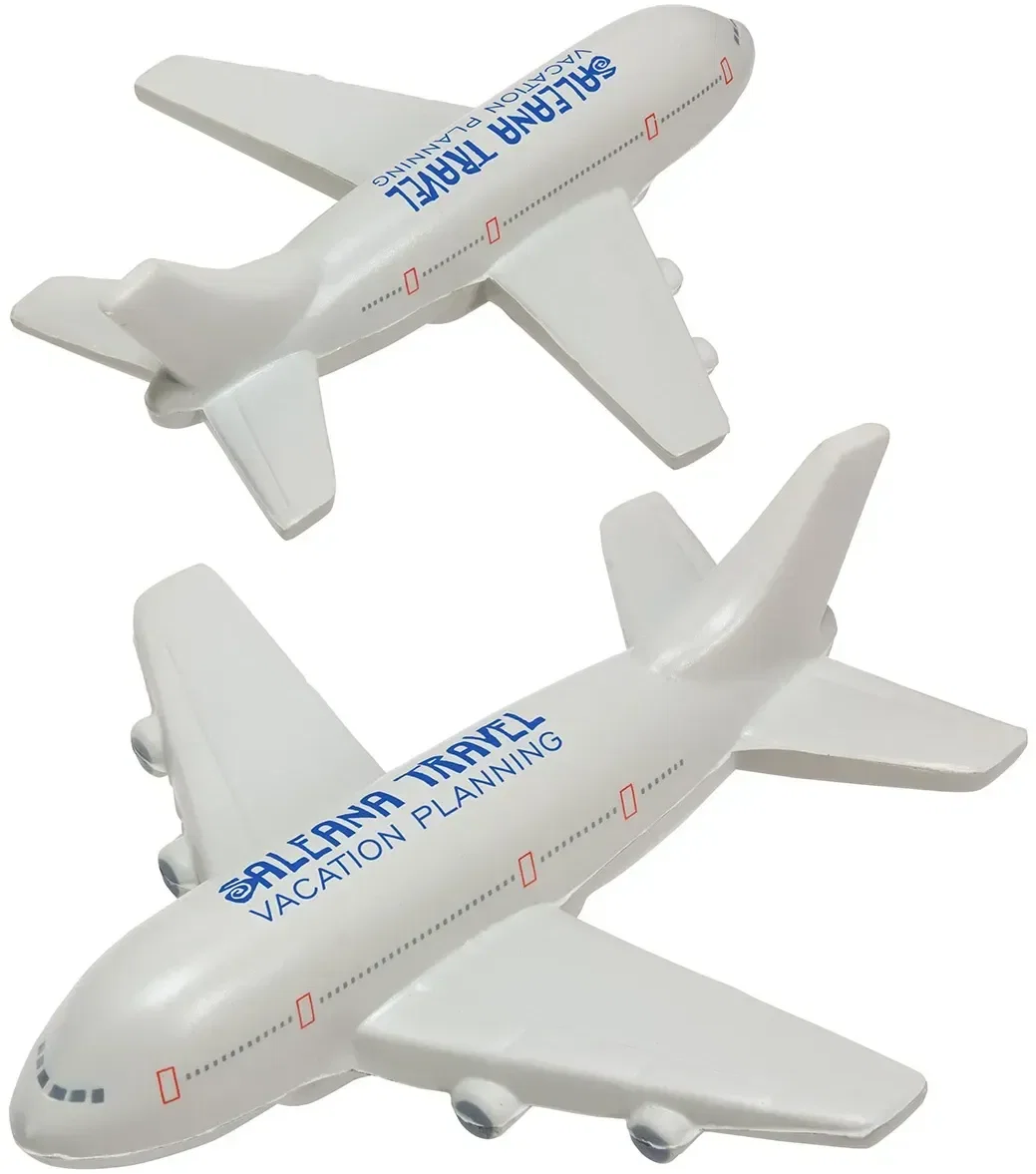 Passenger jet custom stress reliever, branded promotional squeeze toy for airline logo giveaways
