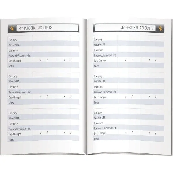 Password Tracker Booklet back view with custom imprint space for company branding
