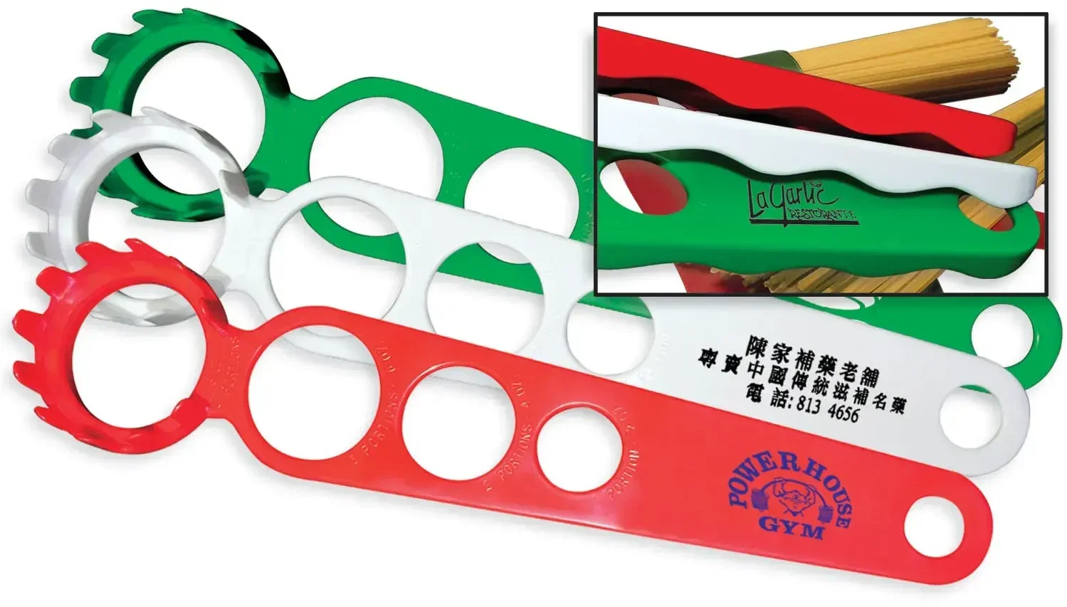 Pasta Pal Spaghetti Server. ABS plastic spaghetti server with measuring holes for portioning pasta servings, view 2