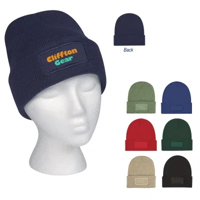 Black hat shown flat, cuff turned up at the brim