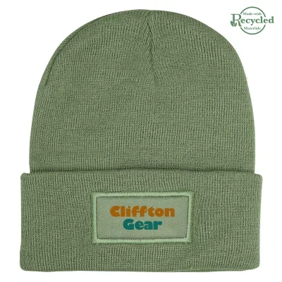 Gray beanie angled to show the blank patch area