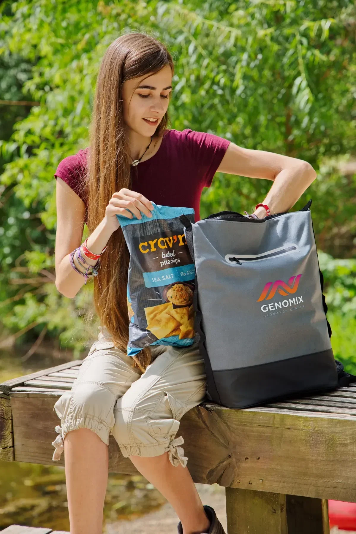 Custom Pathfinder cooler backpack worn on back, lifestyle shot