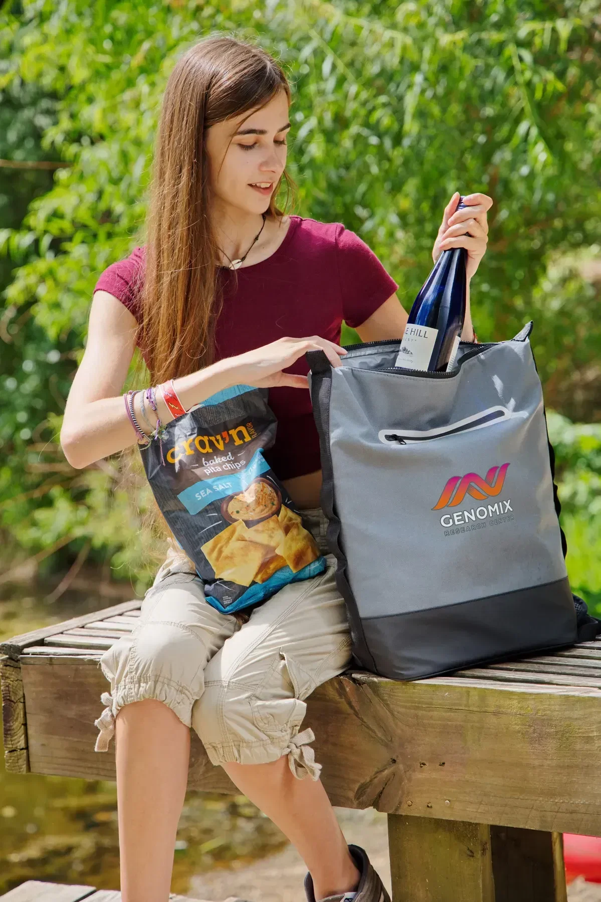 Branded Pathfinder 24-can cooler backpack, side view