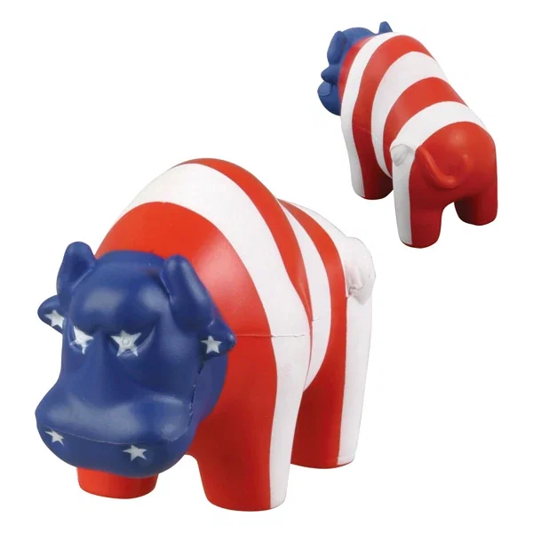 Patriotic bull shaped stress reliever, 4.5 inches long