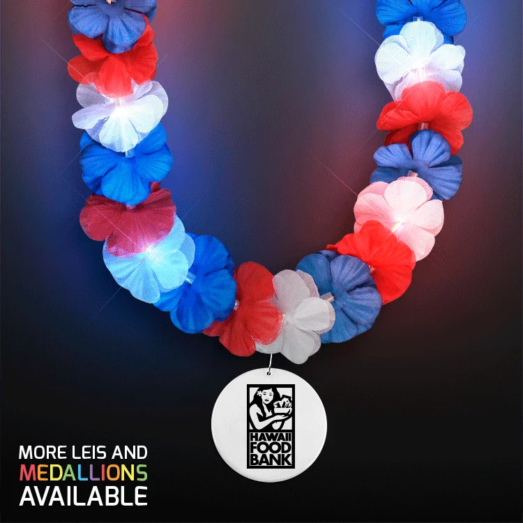 Patriotic LED Flashing Lei with Round Medallion (Red, White, and Blue Flowers) — view 9