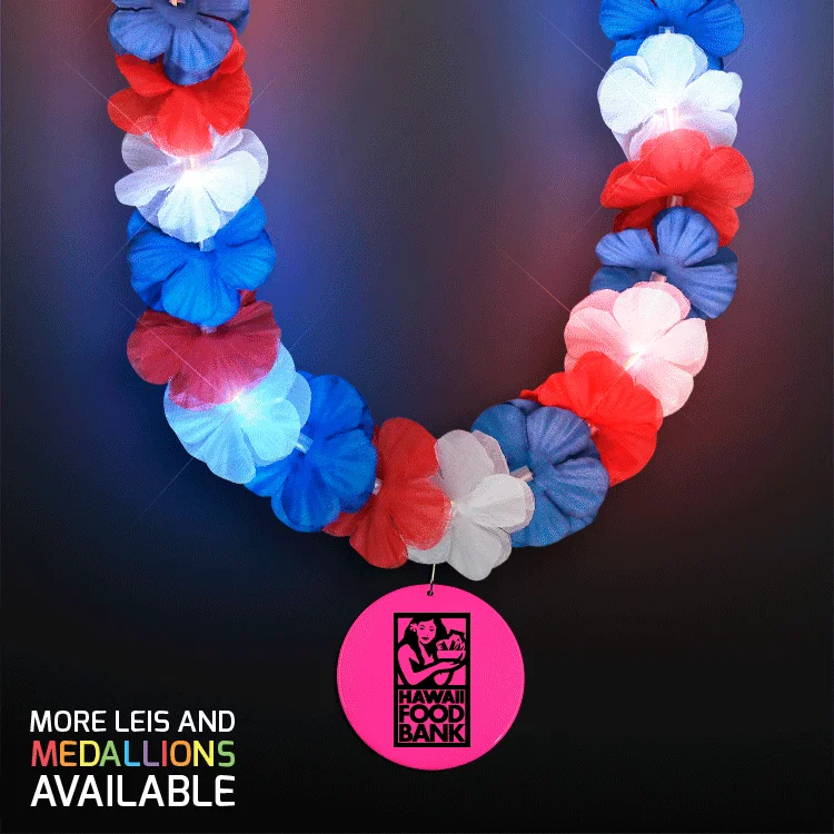 Patriotic LED Flashing Lei with Round Medallion (Red, White, and Blue Flowers) — view 2