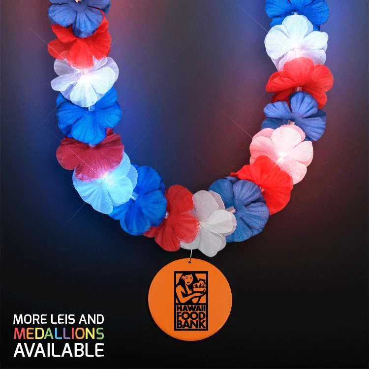 Patriotic LED Flashing Lei with Round Medallion (Red, White, and Blue Flowers) — view 3