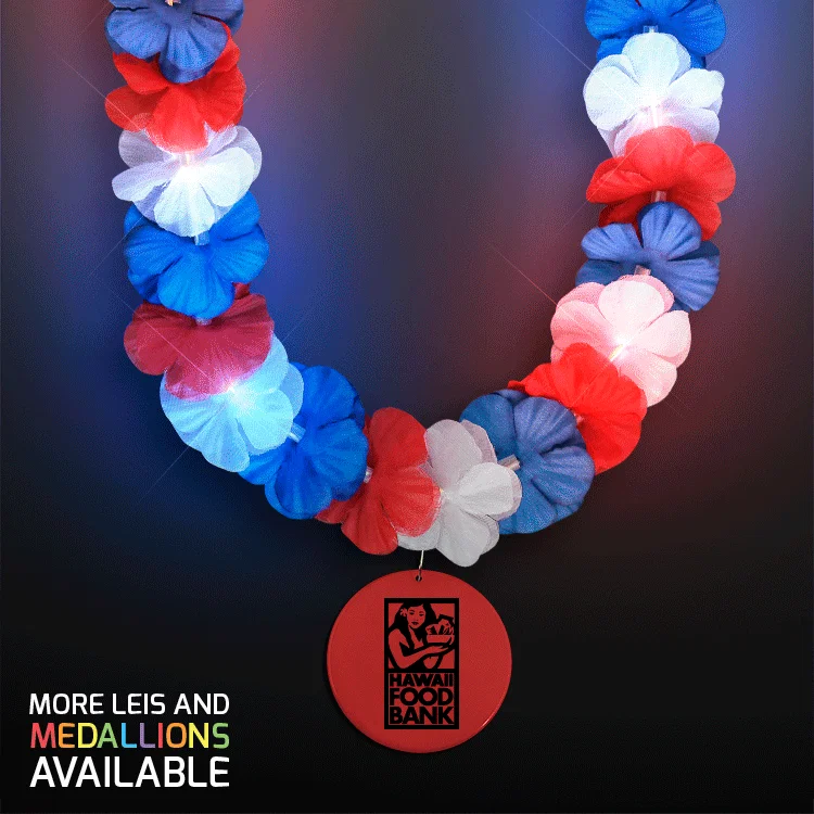 Patriotic LED Flashing Lei with Round Medallion (Red, White, and Blue Flowers) — view 4