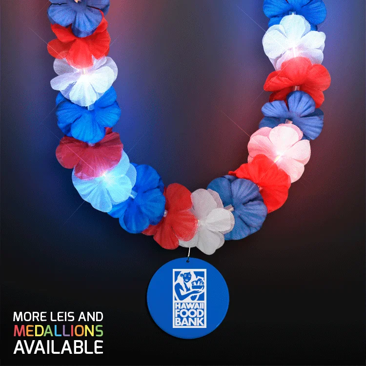 Patriotic LED Flashing Lei with Round Medallion (Red, White, and Blue Flowers) — view 5