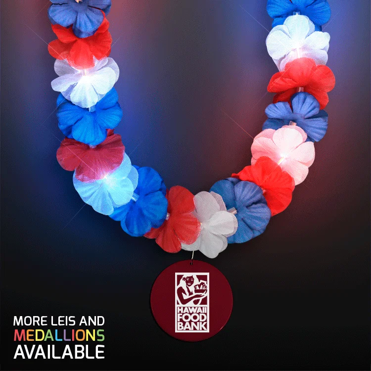 Patriotic LED Flashing Lei with Round Medallion (Red, White, and Blue Flowers) — view 6