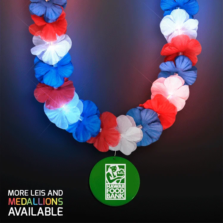 Patriotic LED Flashing Lei with Round Medallion (Red, White, and Blue Flowers) — view 7