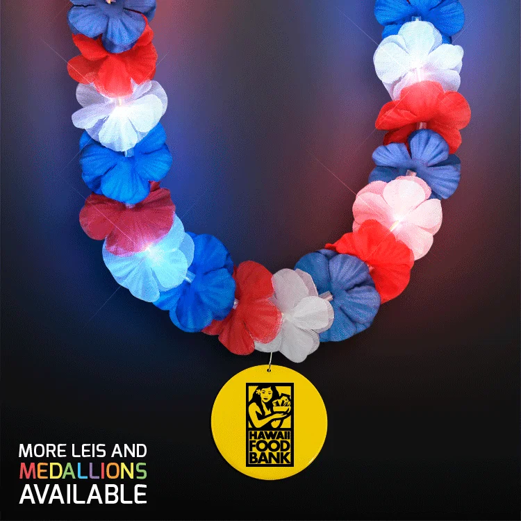Patriotic LED Flashing Lei with Round Medallion (Red, White, and Blue Flowers) — view 8