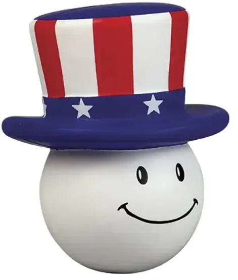 Custom Patriotic Mad Cap Stress Reliever, branded stars-and-stripes character squeeze toy with logo print