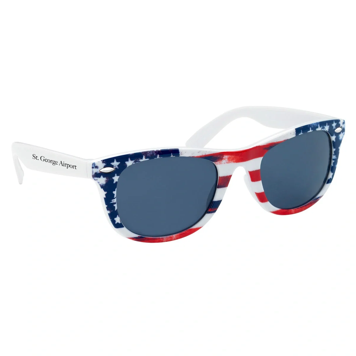 Sunglasses with a stars and stripes frame and white temples