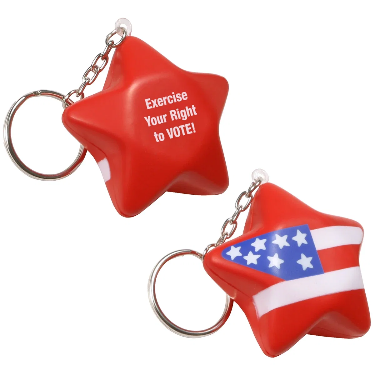 Star shaped polyurethane stress reliever key chain with patriotic design