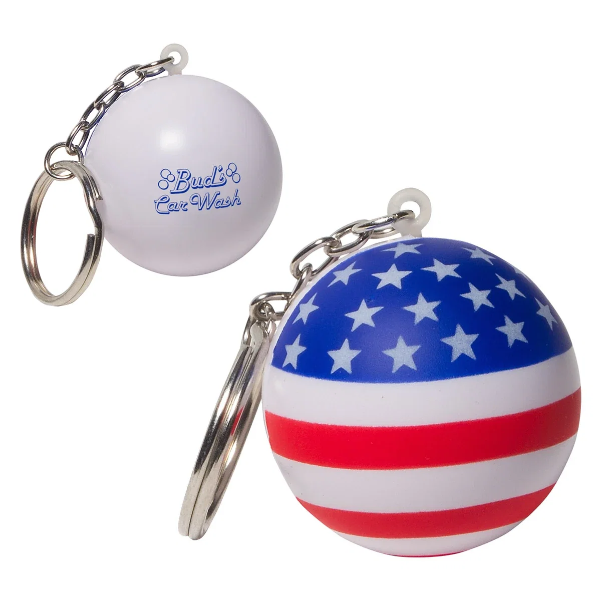 Round stress ball key chain with a patriotic design