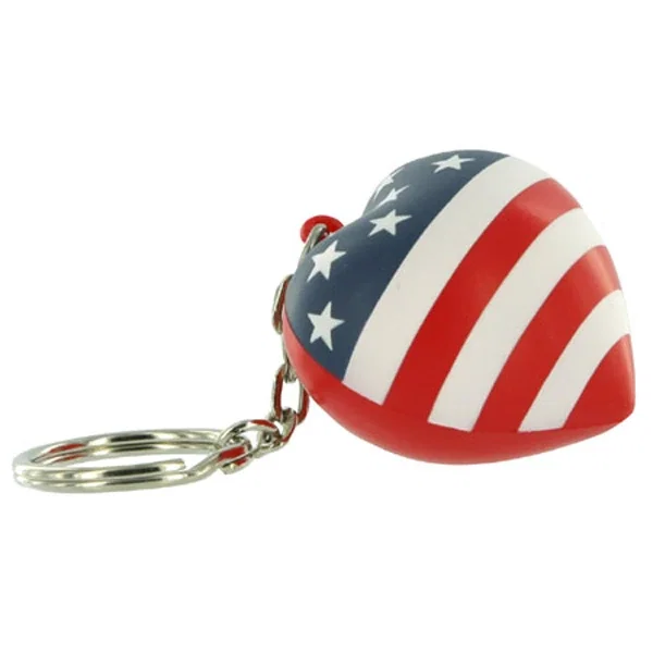 Heart shaped stress reliever key chain with a patriotic design