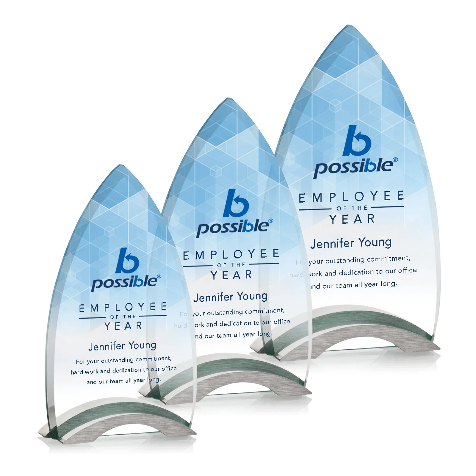 Custom Starfire Crystal Arrowhead Award With Etch And Print Combined for employee recognition