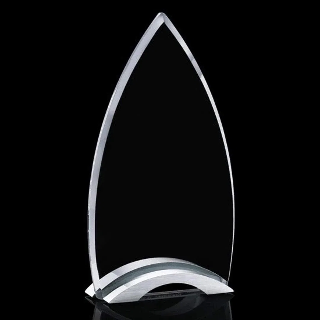 Custom Starfire Crystal Arrowhead Award With Etch And Print Combined for volunteer appreciation